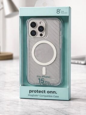 NIB Protect ONN IPhone 15 Cover Clear/Gray - 8’ Drop Test MagSafe Compatible